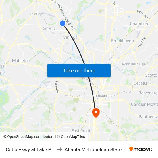 Cobb Pkwy at Lake Park Dr to Atlanta Metropolitan State College map