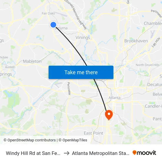 Windy Hill Rd at San Fernando Dr to Atlanta Metropolitan State College map