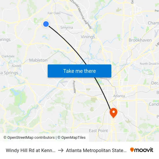 Windy Hill Rd at Kennedy Ln to Atlanta Metropolitan State College map