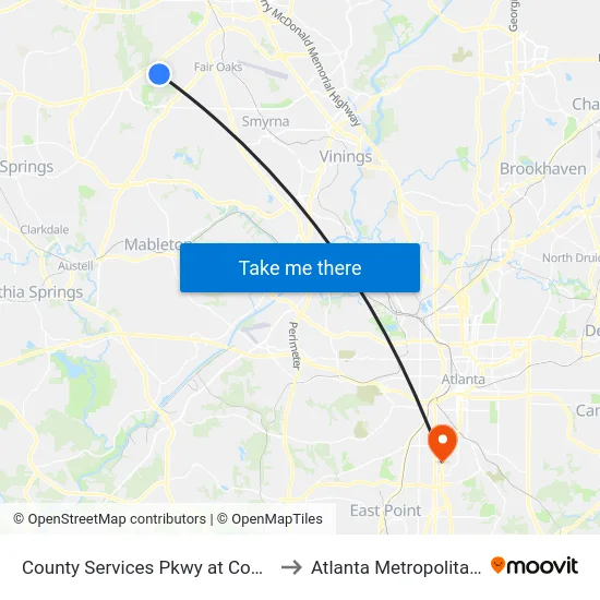 County Services Pkwy at Cobb County Health Dept to Atlanta Metropolitan State College map