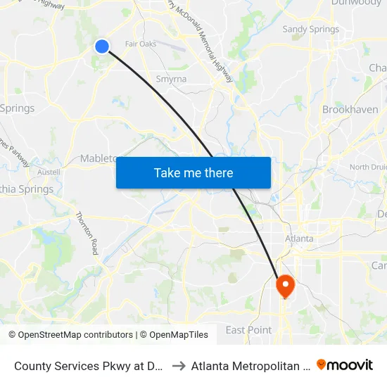 County Services Pkwy at Department Of Mo to Atlanta Metropolitan State College map