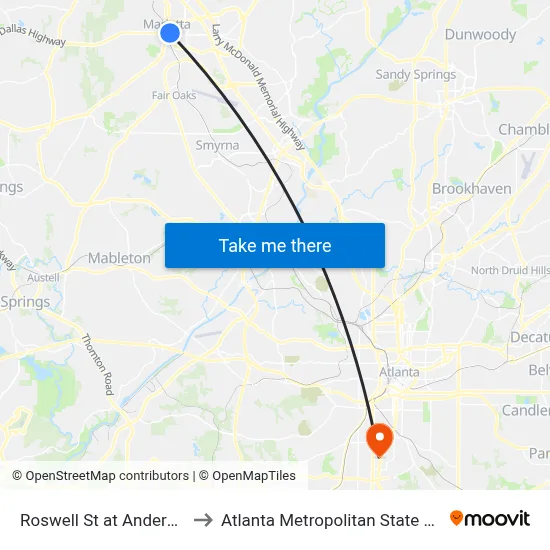 Roswell St at Anderson St to Atlanta Metropolitan State College map