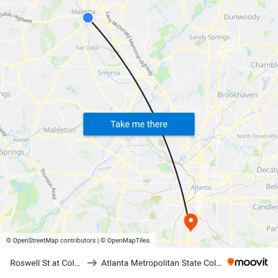 Roswell St at Cole St to Atlanta Metropolitan State College map