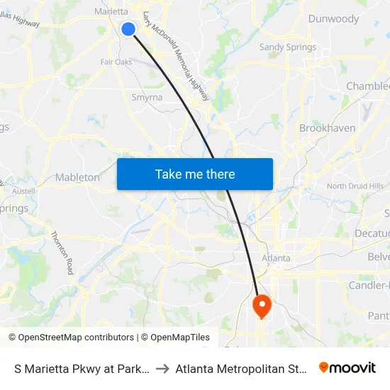 S Marietta Pkwy at Parkway Plaza to Atlanta Metropolitan State College map