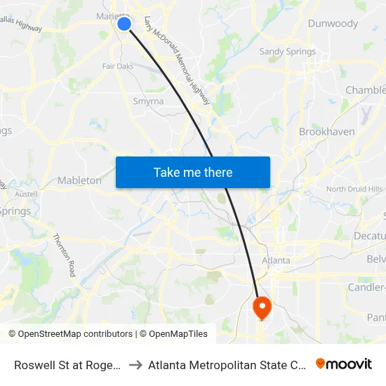 Roswell St at Rogers St to Atlanta Metropolitan State College map