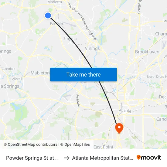 Powder Springs St at Booth Rd to Atlanta Metropolitan State College map