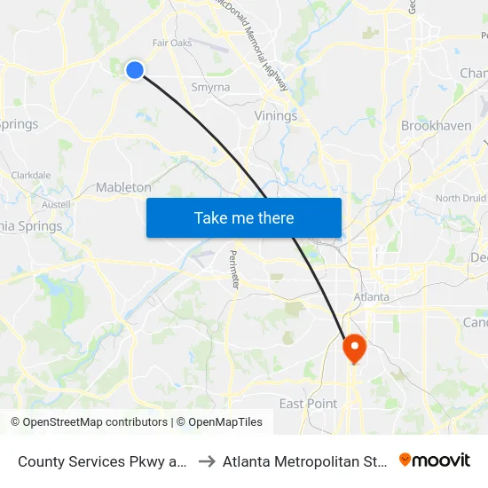 County Services Pkwy at Austell Rd to Atlanta Metropolitan State College map