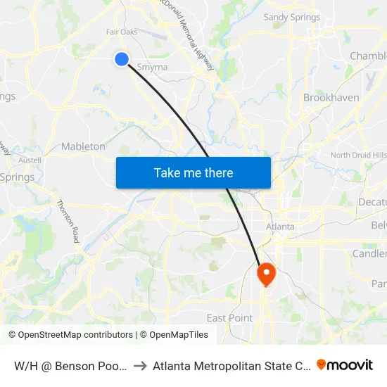 W/H @ Benson Poole Rd to Atlanta Metropolitan State College map