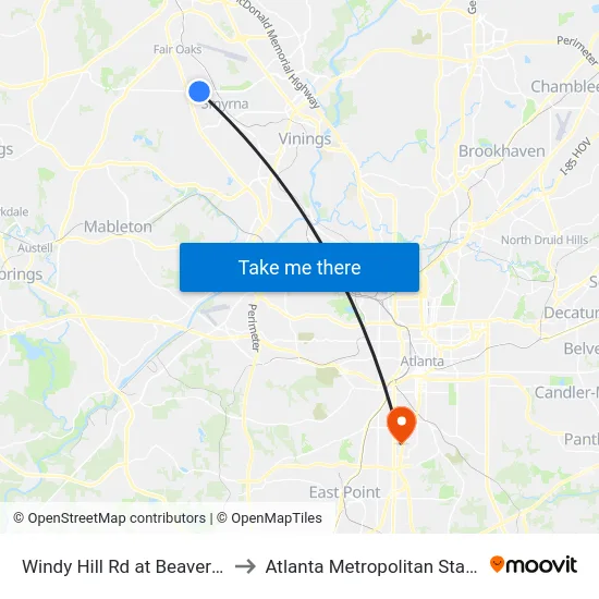 Windy Hill Rd at Beaver Creek Rd to Atlanta Metropolitan State College map