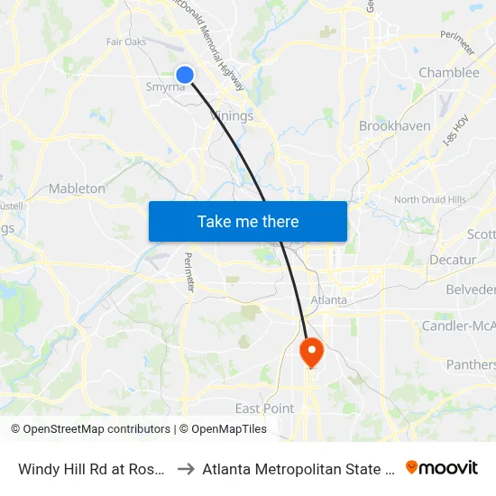 Windy Hill Rd at Roswell St to Atlanta Metropolitan State College map