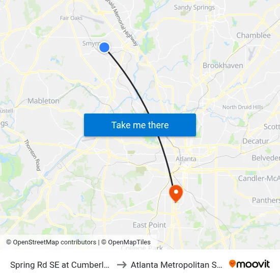 Spring Rd SE at Cumberland Valley Dr to Atlanta Metropolitan State College map