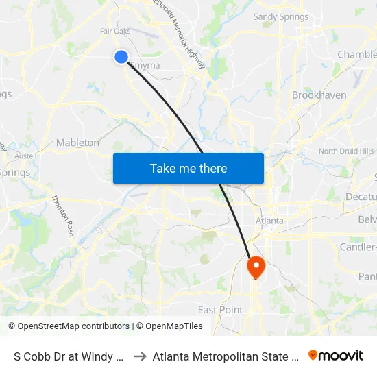 S Cobb Dr at Windy Hill Rd to Atlanta Metropolitan State College map