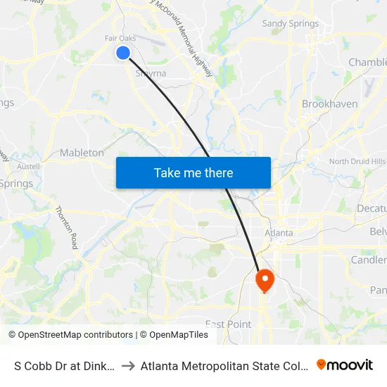 S Cobb Dr at Dink Ln to Atlanta Metropolitan State College map