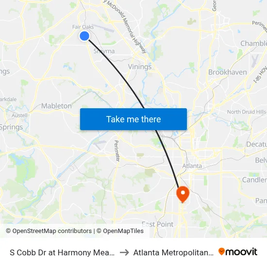 S Cobb Dr at Harmony Meadows Apartments to Atlanta Metropolitan State College map