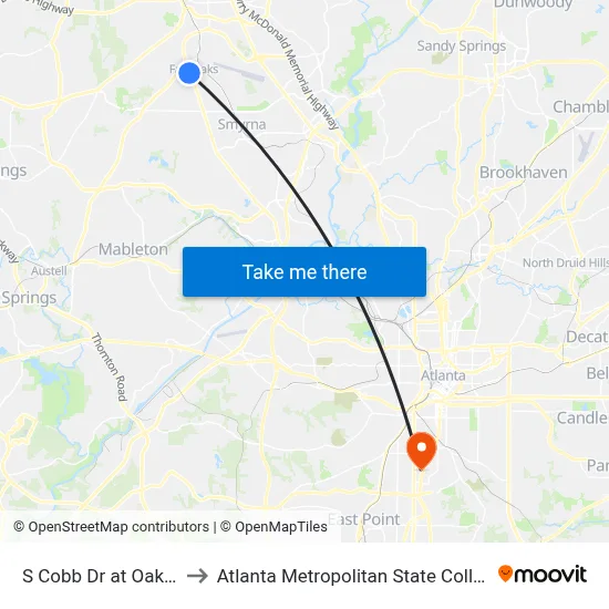 S Cobb Dr at Oak St to Atlanta Metropolitan State College map