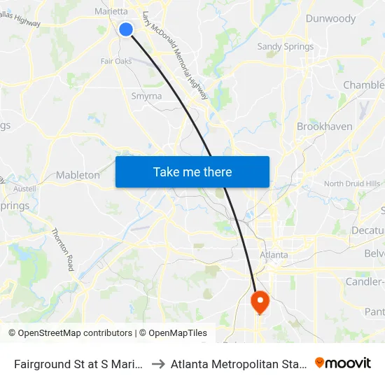 Fairground St at S Marietta Pkwy to Atlanta Metropolitan State College map