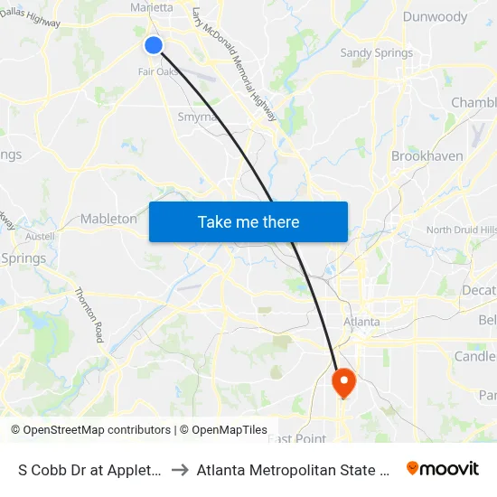 S Cobb Dr at Appleton Dr to Atlanta Metropolitan State College map