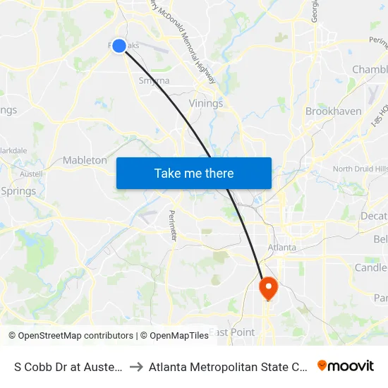 S Cobb Dr at Austell Rd to Atlanta Metropolitan State College map