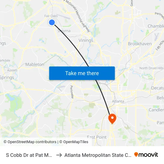 S Cobb Dr at Pat Mell Rd to Atlanta Metropolitan State College map