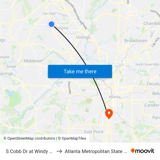 S Cobb Dr at Windy Hill Rd to Atlanta Metropolitan State College map