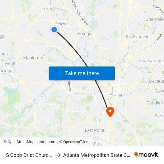 S Cobb Dr at Church Rd to Atlanta Metropolitan State College map