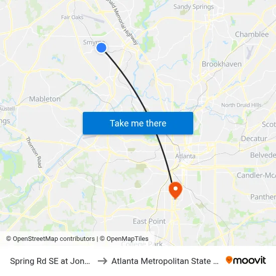 Spring Rd SE at Jonquil Dr to Atlanta Metropolitan State College map