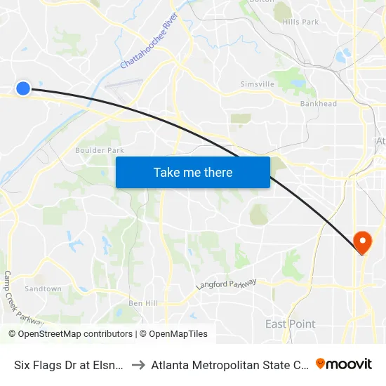 Six Flags Dr at Elsner Rd to Atlanta Metropolitan State College map