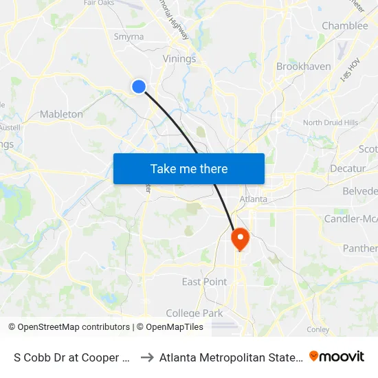 S Cobb Dr at Cooper Lake Rd to Atlanta Metropolitan State College map