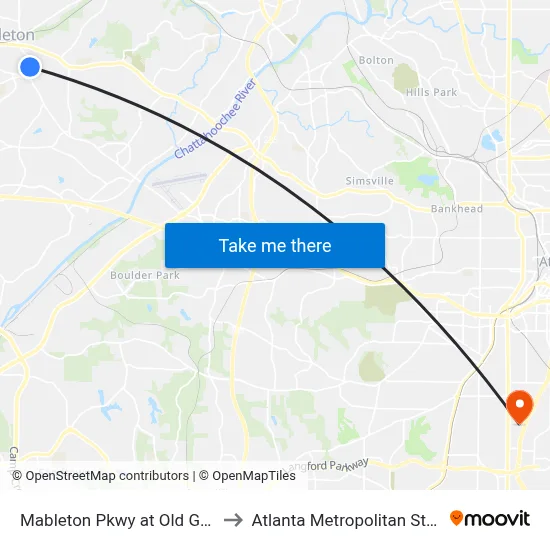 Mableton Pkwy at Old Gordon Road to Atlanta Metropolitan State College map