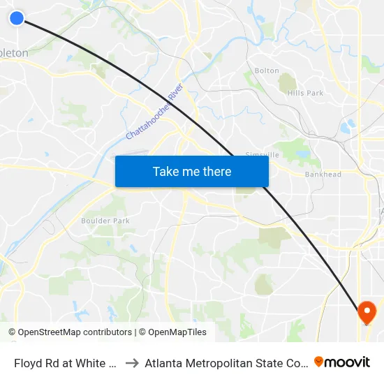 Floyd Rd at White Blvd to Atlanta Metropolitan State College map