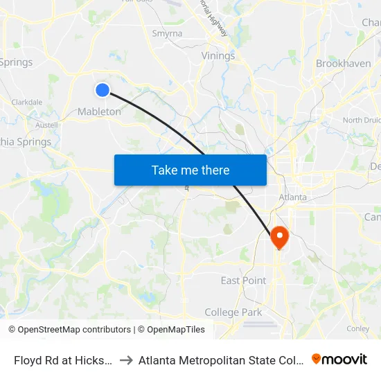 Floyd Rd at Hicks Rd to Atlanta Metropolitan State College map