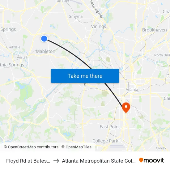 Floyd Rd at Bates Rd to Atlanta Metropolitan State College map