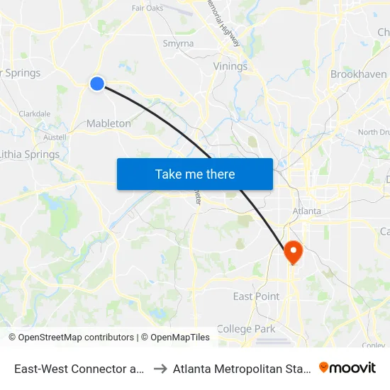 East-West Connector at Floyd Rd to Atlanta Metropolitan State College map
