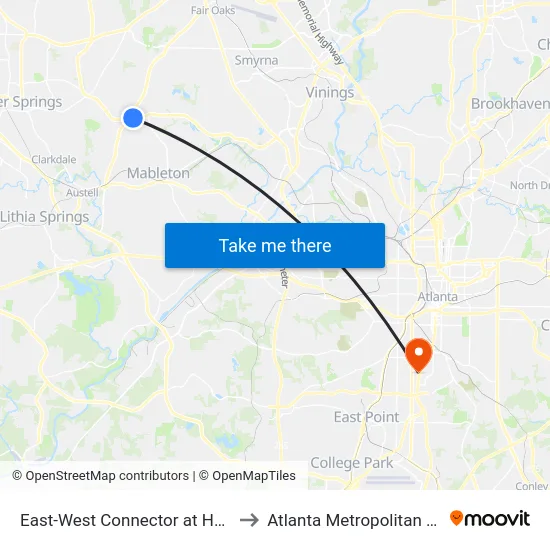 East-West Connector at Hospital South Dr to Atlanta Metropolitan State College map