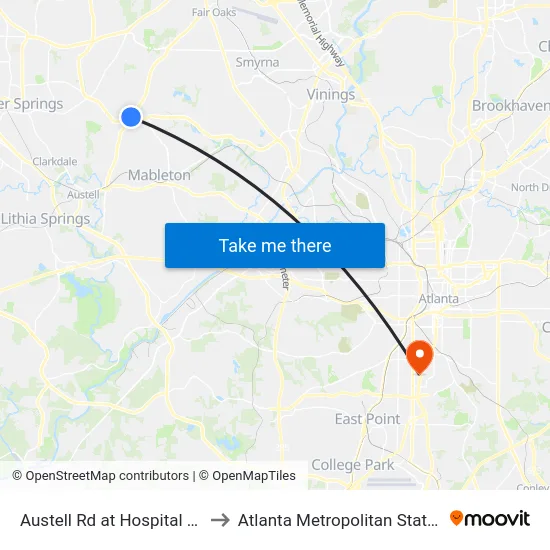 Austell Rd at Hospital South Dr to Atlanta Metropolitan State College map