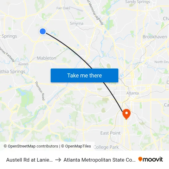 Austell Rd at Lanier Dr to Atlanta Metropolitan State College map