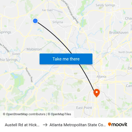 Austell Rd at Hicks Rd to Atlanta Metropolitan State College map