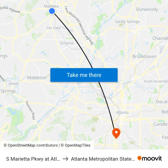 S Marietta Pkwy at Atlanta St to Atlanta Metropolitan State College map
