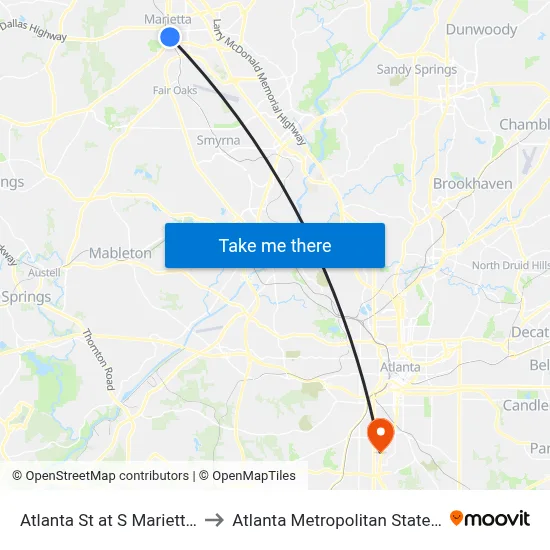 Atlanta St at S Marietta Pkwy to Atlanta Metropolitan State College map