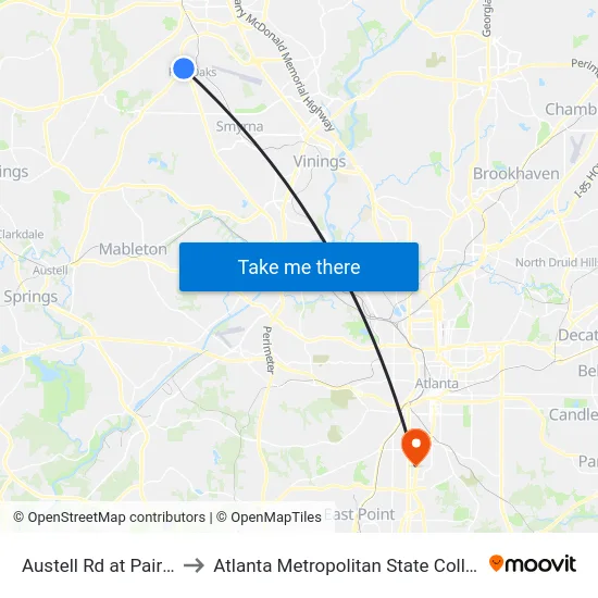 Austell Rd at Pair St to Atlanta Metropolitan State College map