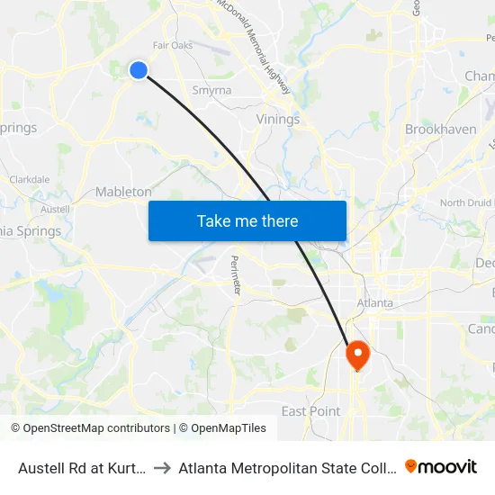 Austell Rd at Kurt Dr to Atlanta Metropolitan State College map