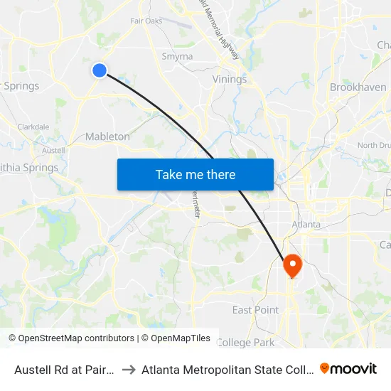 Austell Rd at Pair Rd to Atlanta Metropolitan State College map