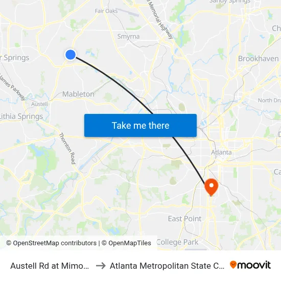 Austell Rd at Mimosa Dr to Atlanta Metropolitan State College map