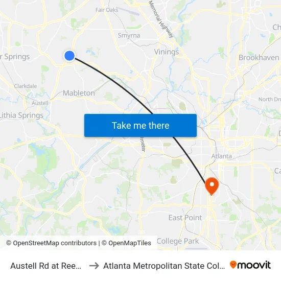 Austell Rd at Reed Dr to Atlanta Metropolitan State College map
