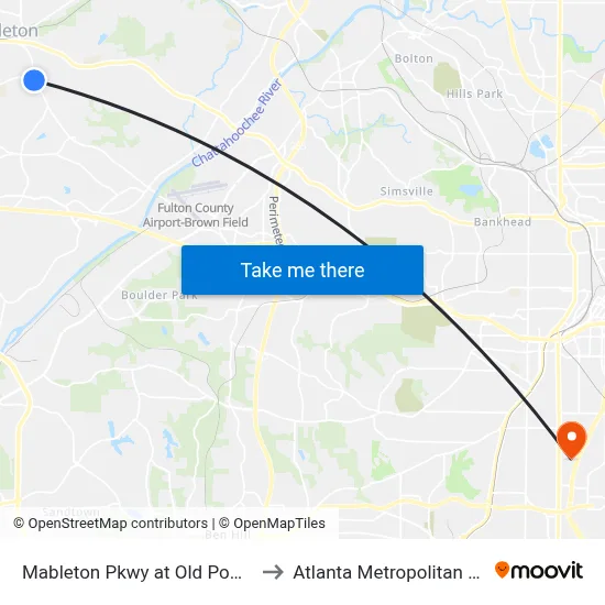 Mableton Pkwy at Old Powder Springs Rd to Atlanta Metropolitan State College map