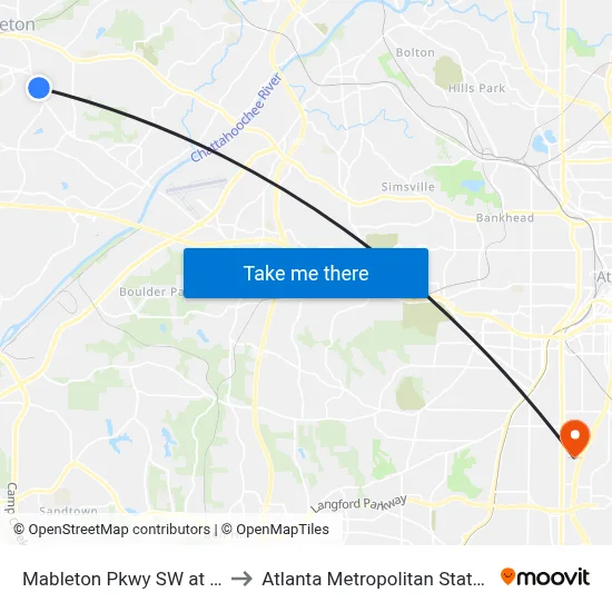 Mableton Pkwy SW at Lane Dr to Atlanta Metropolitan State College map