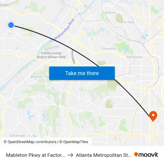 Mableton Pkwy at Factory Shoals Rd to Atlanta Metropolitan State College map