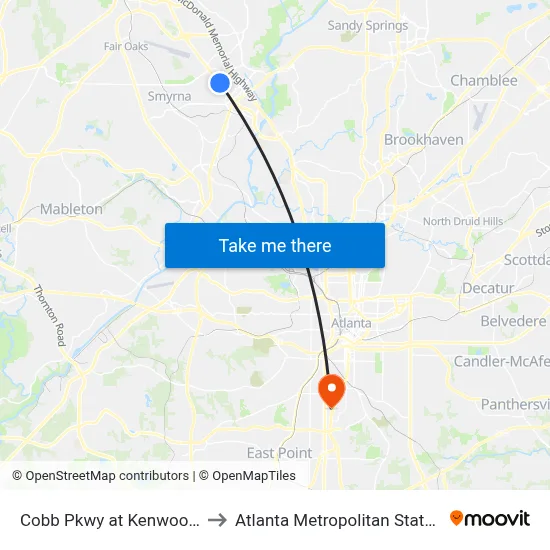 Cobb Pkwy at Kenwood Creek to Atlanta Metropolitan State College map