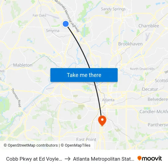 Cobb Pkwy at Ed Voyles Honda to Atlanta Metropolitan State College map