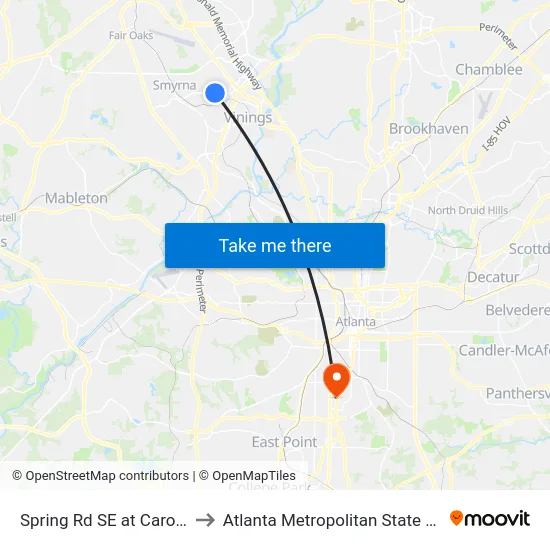 Spring Rd SE at Carolyn Dr to Atlanta Metropolitan State College map